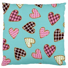 Seamless Pattern With Heart Shaped Cookies With Sugar Icing Large Cushion Case (two Sides) by pakminggu