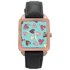 Seamless Pattern With Heart Shaped Cookies With Sugar Icing Rose Gold Leather Watch  by pakminggu