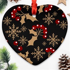 Christmas Pattern With Snowflakes Berries Ornament (heart) by pakminggu