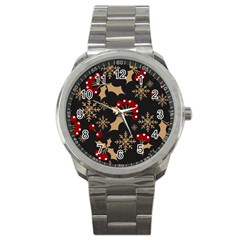 Christmas Pattern With Snowflakes Berries Sport Metal Watch by pakminggu