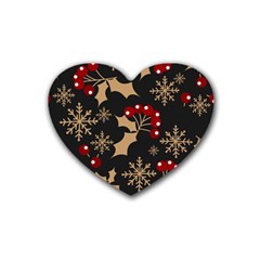 Christmas Pattern With Snowflakes Berries Rubber Coaster (heart) by pakminggu