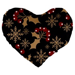 Christmas Pattern With Snowflakes Berries Large 19  Premium Flano Heart Shape Cushions by pakminggu