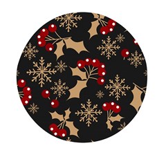 Christmas Pattern With Snowflakes Berries Mini Round Pill Box by pakminggu