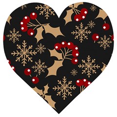 Christmas Pattern With Snowflakes Berries Wooden Puzzle Heart by pakminggu