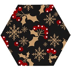 Christmas Pattern With Snowflakes Berries Wooden Puzzle Hexagon by pakminggu