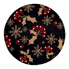 Christmas Pattern With Snowflakes Berries Round Glass Fridge Magnet (4 Pack) by pakminggu