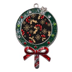 Christmas Pattern With Snowflakes Berries Metal X mas Lollipop With Crystal Ornament by pakminggu