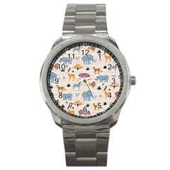 Wild Animals Seamless Pattern Sport Metal Watch by pakminggu