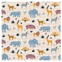 Wild Animals Seamless Pattern Wooden Puzzle Square by pakminggu