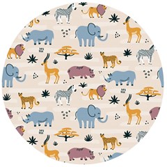 Wild Animals Seamless Pattern Wooden Bottle Opener (round)