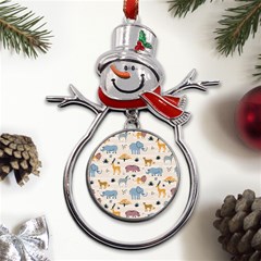 Wild Animals Seamless Pattern Metal Snowman Ornament by pakminggu