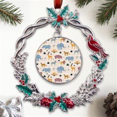 Wild Animals Seamless Pattern Metal X mas Wreath Holly Leaf Ornament by pakminggu