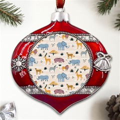 Wild Animals Seamless Pattern Metal Snowflake And Bell Red Ornament by pakminggu