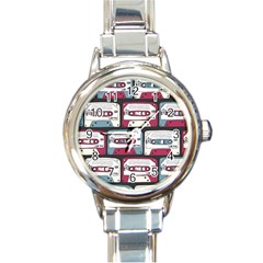 Music Symbols Rock Music Seamless Pattern Round Italian Charm Watch by pakminggu