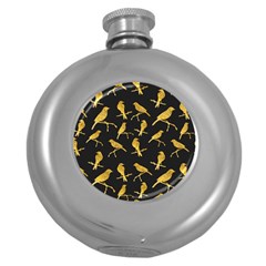 Background With Golden Birds Round Hip Flask (5 Oz) by pakminggu