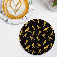 Background With Golden Birds Uv Print Round Tile Coaster