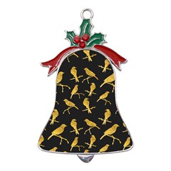 Background With Golden Birds Metal Holly Leaf Bell Ornament by pakminggu