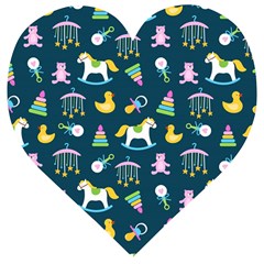 Cute Babies Toys Seamless Pattern Wooden Puzzle Heart