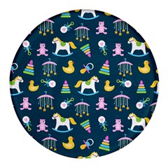 Cute Babies Toys Seamless Pattern Round Glass Fridge Magnet (4 Pack) by pakminggu