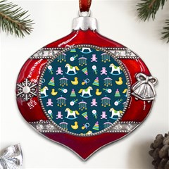 Cute Babies Toys Seamless Pattern Metal Snowflake And Bell Red Ornament