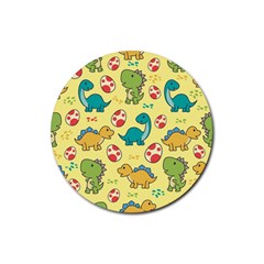 Seamless Pattern With Cute Dinosaurs Character Rubber Round Coaster (4 Pack) by pakminggu