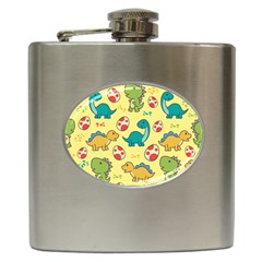 Seamless Pattern With Cute Dinosaurs Character Hip Flask (6 Oz) by pakminggu