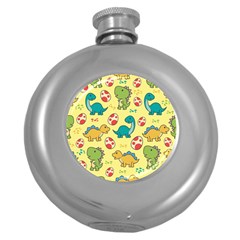 Seamless Pattern With Cute Dinosaurs Character Round Hip Flask (5 Oz) by pakminggu