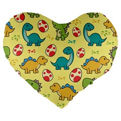 Seamless Pattern With Cute Dinosaurs Character Large 19  Premium Heart Shape Cushions by pakminggu