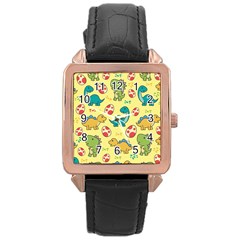 Seamless Pattern With Cute Dinosaurs Character Rose Gold Leather Watch  by pakminggu