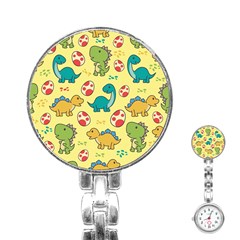 Seamless Pattern With Cute Dinosaurs Character Stainless Steel Nurses Watch by pakminggu