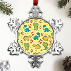 Seamless Pattern With Cute Dinosaurs Character Metal Small Snowflake Ornament by pakminggu