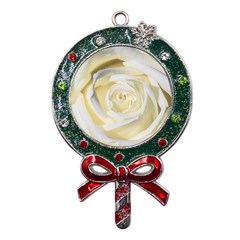 White Roses Flowers Plant Romance Blossom Bloom Nature Flora Petals Metal X mas Lollipop With Crystal Ornament by pakminggu