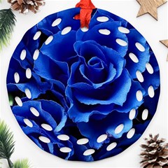 Blue Roses Flowers Plant Romance Blossom Bloom Nature Flora Petals Round Filigree Ornament (two Sides) by pakminggu