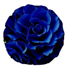 Blue Roses Flowers Plant Romance Blossom Bloom Nature Flora Petals Large 18  Premium Flano Round Cushions by pakminggu