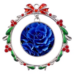 Blue Roses Flowers Plant Romance Blossom Bloom Nature Flora Petals Metal X mas Wreath Ribbon Ornament by pakminggu