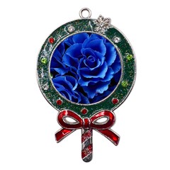 Blue Roses Flowers Plant Romance Blossom Bloom Nature Flora Petals Metal X mas Lollipop With Crystal Ornament by pakminggu