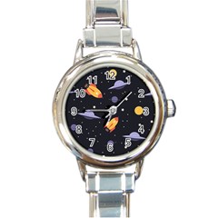 Cosmos Rockets Spaceships Ufos Round Italian Charm Watch by pakminggu