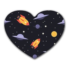 Cosmos Rockets Spaceships Ufos Heart Mousepad by pakminggu