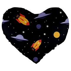 Cosmos Rockets Spaceships Ufos Large 19  Premium Heart Shape Cushions by pakminggu