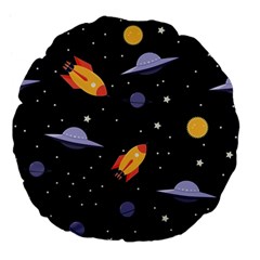 Cosmos Rockets Spaceships Ufos Large 18  Premium Flano Round Cushions by pakminggu