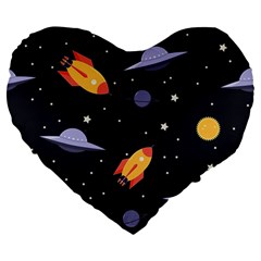 Cosmos Rockets Spaceships Ufos Large 19  Premium Flano Heart Shape Cushions by pakminggu