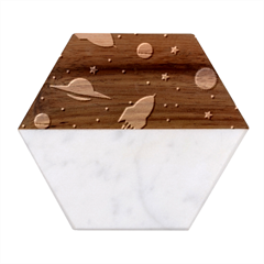 Cosmos Rockets Spaceships Ufos Marble Wood Coaster (hexagon)  by pakminggu