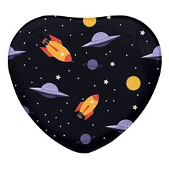 Cosmos Rockets Spaceships Ufos Heart Glass Fridge Magnet (4 Pack)