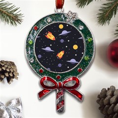 Cosmos Rockets Spaceships Ufos Metal X mas Lollipop With Crystal Ornament