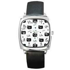 Cute Cameras Doodles Hand Drawn Square Metal Watch by pakminggu