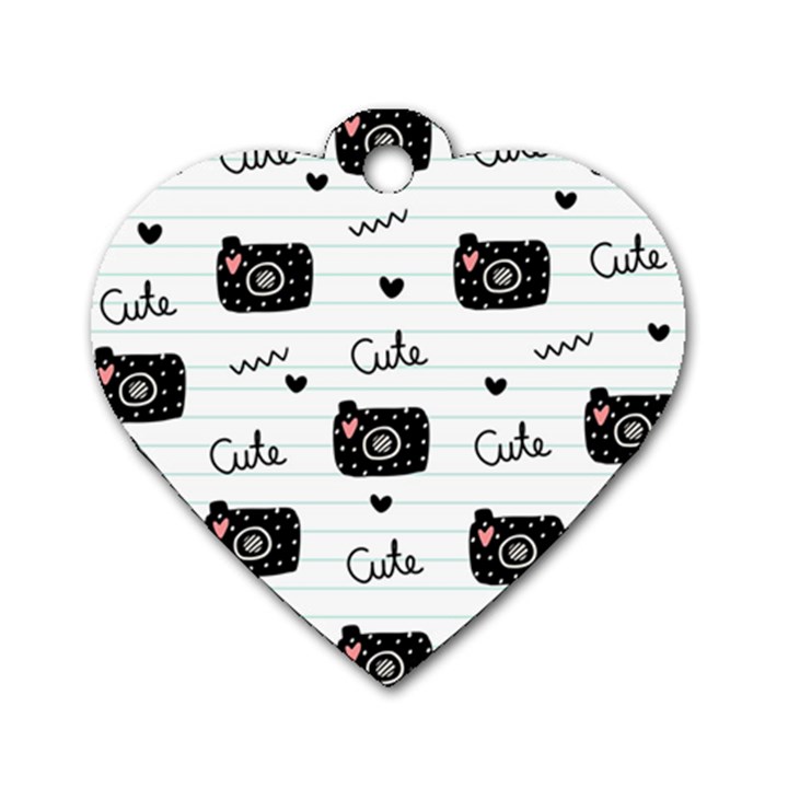 Cute Cameras Doodles Hand Drawn Dog Tag Heart (Two Sides)