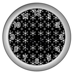 Snowflakes Background Pattern Wall Clock (Silver)