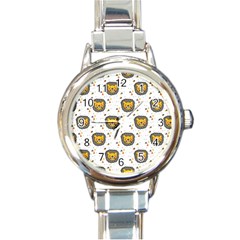 Lion Heads Pattern Design Doodle Round Italian Charm Watch by pakminggu