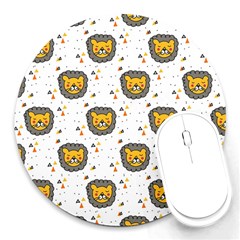 Lion Heads Pattern Design Doodle Round Mousepad by pakminggu