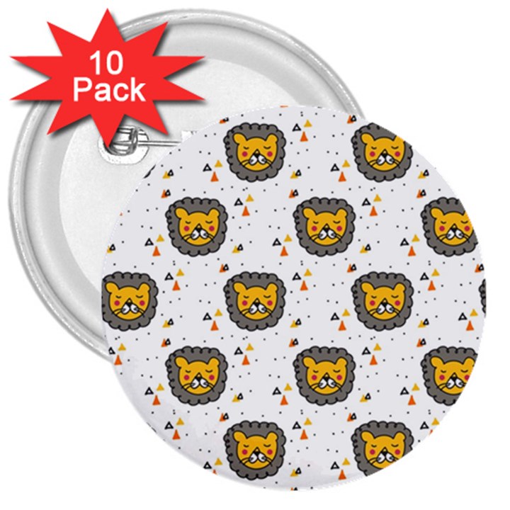 Lion Heads Pattern Design Doodle 3  Buttons (10 pack) 